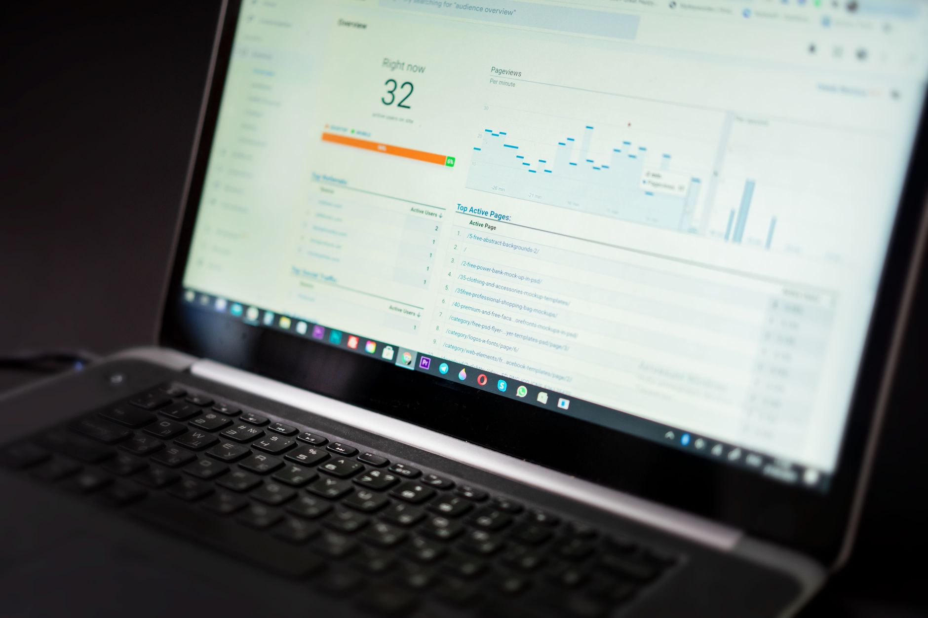 A laptop with programmatic structures displayed with glowing charts